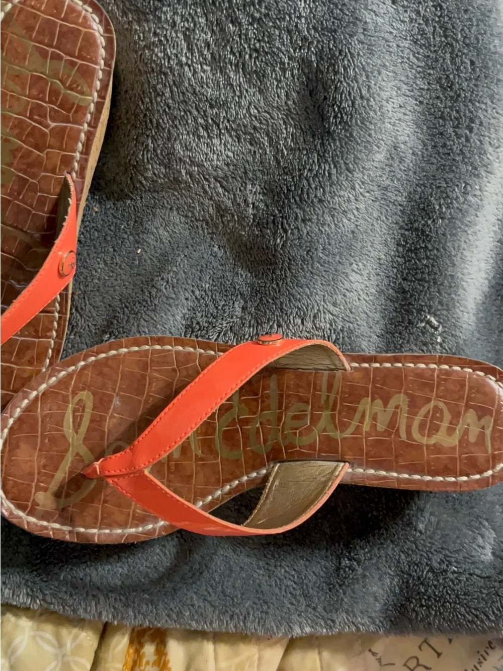 Sam Edelman Orange Patent Thong Sandals